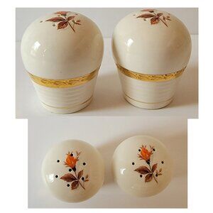 Limoges Vermillion Rose 22K Gold Band Salt & Pepper Shakers